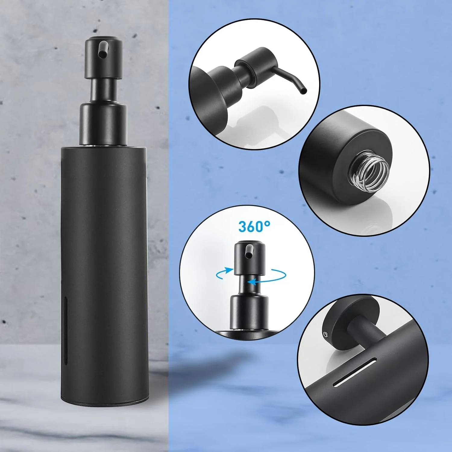 جامایع دیواری NALACAL، قابل شارژ مجدد برای دوش با پمپ استیل ضد زنگ و پوشش ضد خوردگی - مشکی برای سینک ظرفشویی آشپزخانه حمام