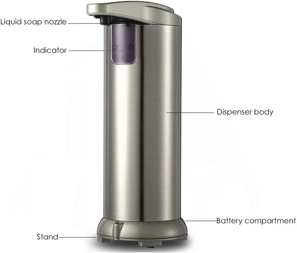 جا صابونی اتوماتیک پیاولینگ 280 میلی لیتر، مناسب آشپزخانه و حمام، جنس استیل ضد زنگ، قابل شارژ مجدد