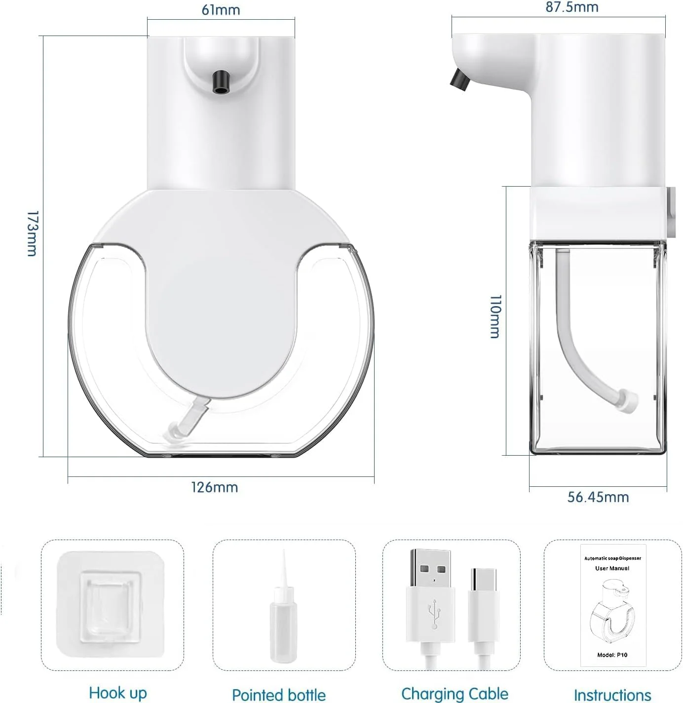 مایع دستشویی اتوماتیک P PIPITA با ظرفیت 420 میلی لیتر، بدون لمس، ضد آب، قابل نصب روی دیوار، قابل شارژ مجدد، مناسب برای شامپو و لوسیون مایع دستشویی اتوماتیک P PIPITA با ظرفیت 420 میلی لیتر، بدون لمس، ضد آب، قابل نصب روی دیوار، قابل شارژ مجدد، مناسب برای شامپو و لوسیون
