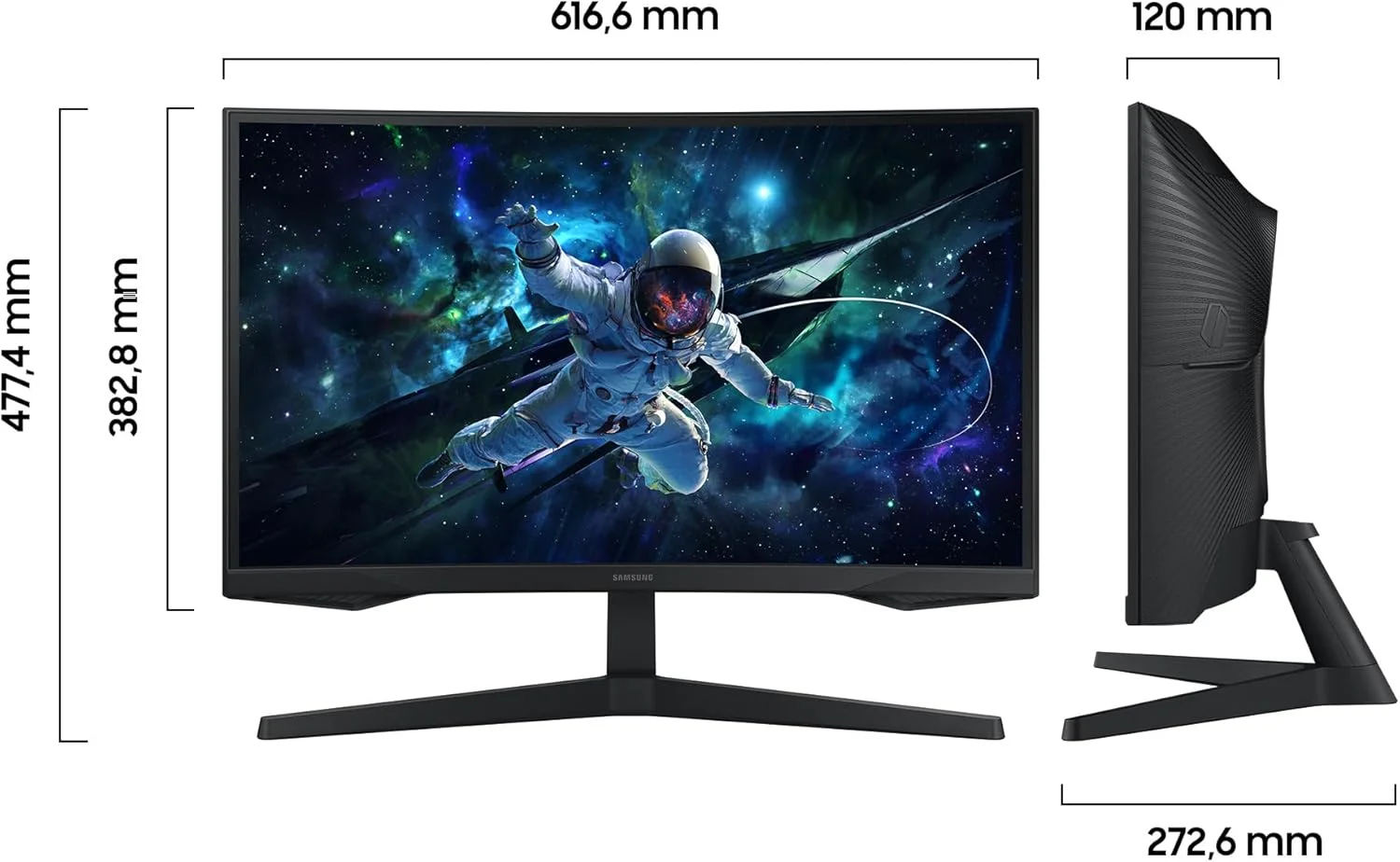 مانیتور گیمینگ خمیده SAMSUNG Odyssey G55C، صفحه نمایش 27 اینچی با پنل VA، رزولوشن 2560 x 1440 پیکسل، شعاع 1000R، HDR10، AMD FreeSync، نرخ تازه سازی 165 هرتز، زمان پاسخگویی 1 میلی ثانیه (MPRT)