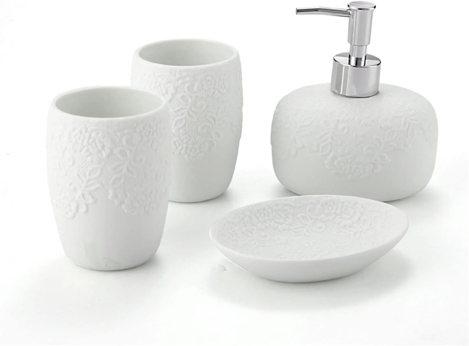 ست جا مایع دستشویی 4 تکه QINGGANGLING999، لوازم جانبی حمام مدرن، جا صابون سرامیکی سفید مناسب منزل، هتل، آشپزخانه، جا لوسیون