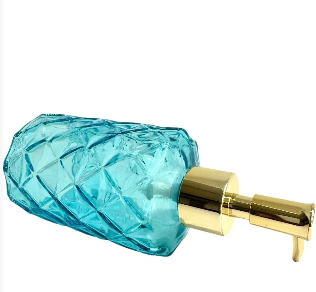 ظرف پمپ شیشه ای Rocwing برای لوسیون و مایع دستشویی در حمام یا آشپزخانه (2 عدد فیروزه ای-طلایی)