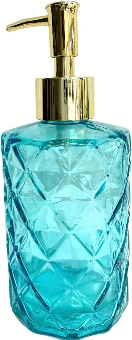 ظرف پمپ شیشه ای Rocwing برای لوسیون و مایع دستشویی در حمام یا آشپزخانه (2 عدد فیروزه ای-طلایی)