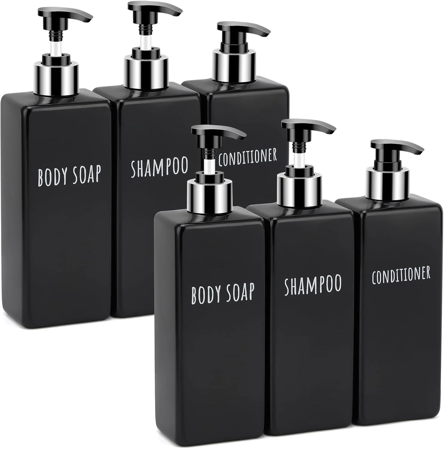 پمپ مایع صابون Segbeauty، بسته 6 عددی شامپو و نرم کننده قابل استفاده مجدد، پمپ مایع صابون مشکی 500 میلی لیتری، پمپ مایع صابون پلاستیکی برای شستشوی بدن، پمپ مایع صابون مدرن برای حمام و آشپزخانه