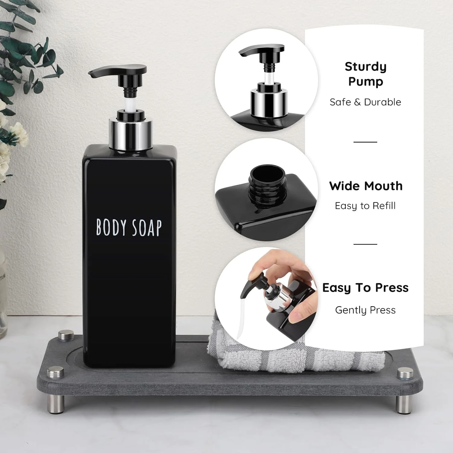 پمپ مایع صابون Segbeauty، بسته 6 عددی شامپو و نرم کننده قابل استفاده مجدد، پمپ مایع صابون مشکی 500 میلی لیتری، پمپ مایع صابون پلاستیکی برای شستشوی بدن، پمپ مایع صابون مدرن برای حمام و آشپزخانه