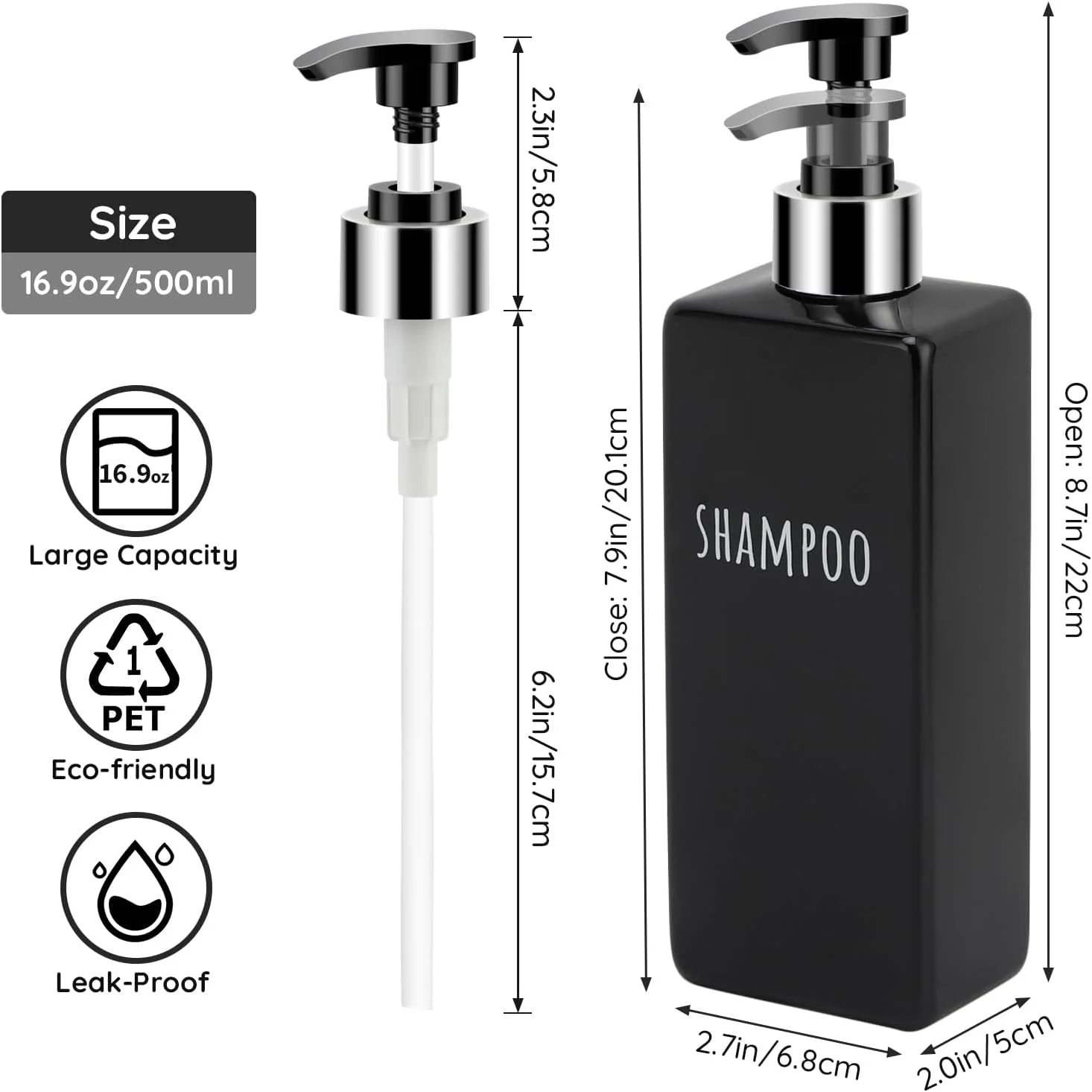 پمپ مایع صابون Segbeauty، بسته 6 عددی شامپو و نرم کننده قابل استفاده مجدد، پمپ مایع صابون مشکی 500 میلی لیتری، پمپ مایع صابون پلاستیکی برای شستشوی بدن، پمپ مایع صابون مدرن برای حمام و آشپزخانه