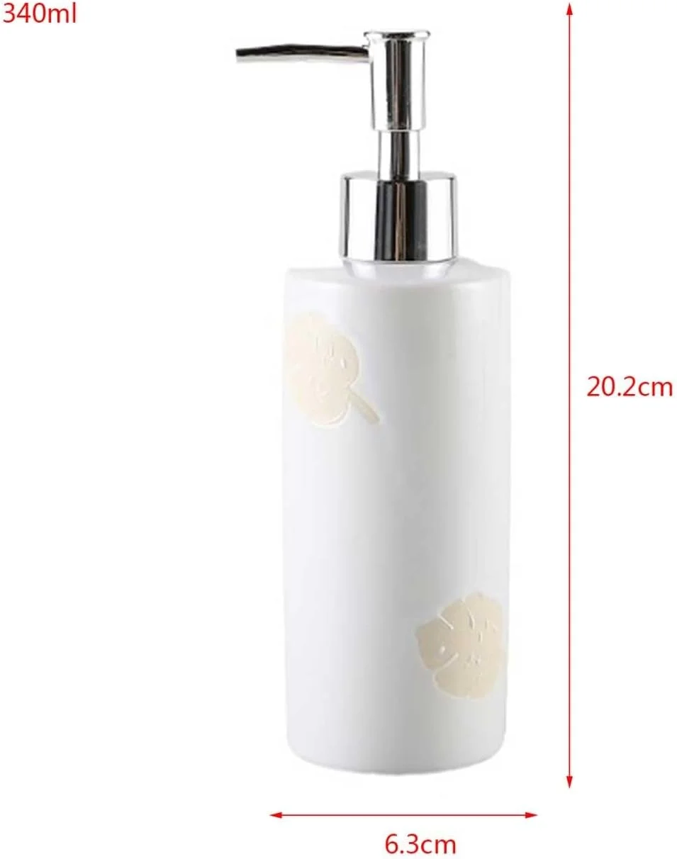 مایع دستشویی سونگیل مدل 20249، ظرف سرامیکی 340 میلی لیتری با طرح برجسته و برگ، قابل شارژ مجدد، مناسب برای حمام و دستشویی