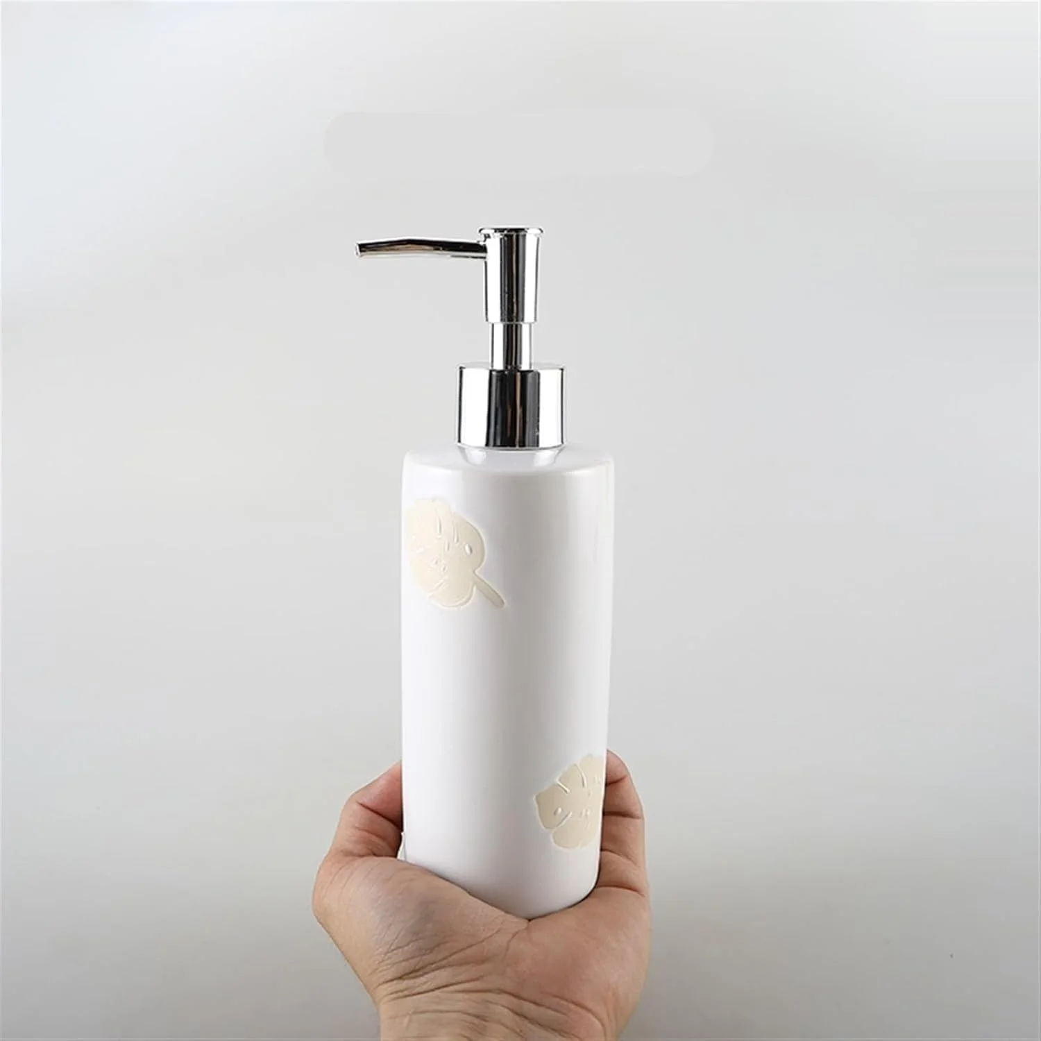 مایع دستشویی سونگیل مدل 20249، ظرف سرامیکی 340 میلی لیتری با طرح برجسته و برگ، قابل شارژ مجدد، مناسب برای حمام و دستشویی