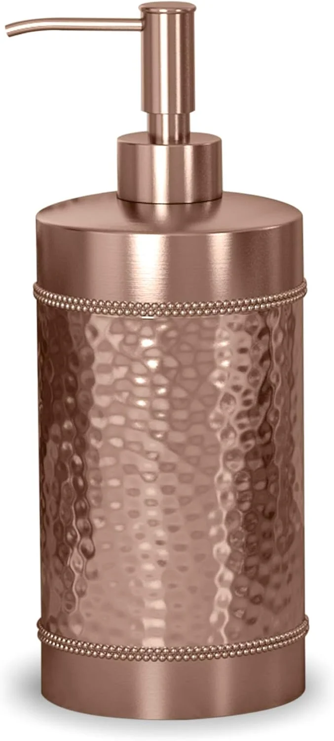 پمپ مایع دستشویی و لوسیون مسی Nu Steel Hudson، مجموعه دکوراسیون شیک، با روکش چکش کاری شده، مناسب برای حمام یا آشپزخانه