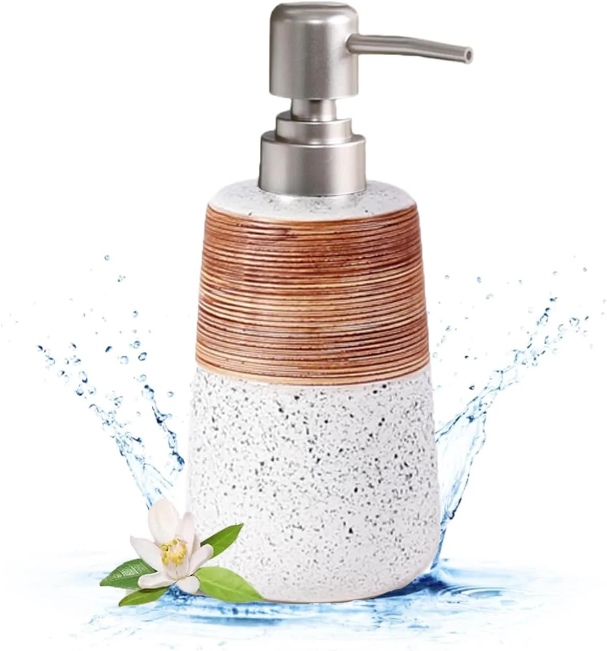 جامایع دستشویی TERRIFI، جا مایع ظرفشویی سرامیکی 420 میلی لیتری با پمپ نقره ای، جا مایع و لوسیون قابل شارژ، دکوراسیون مدرن حمام منزل، مناسب برای آشپزخانه، سفید