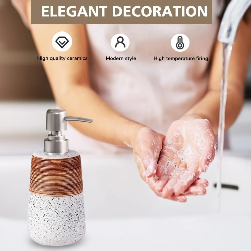 جامایع دستشویی TERRIFI، جا مایع ظرفشویی سرامیکی 420 میلی لیتری با پمپ نقره ای، جا مایع و لوسیون قابل شارژ، دکوراسیون مدرن حمام منزل، مناسب برای آشپزخانه، سفید