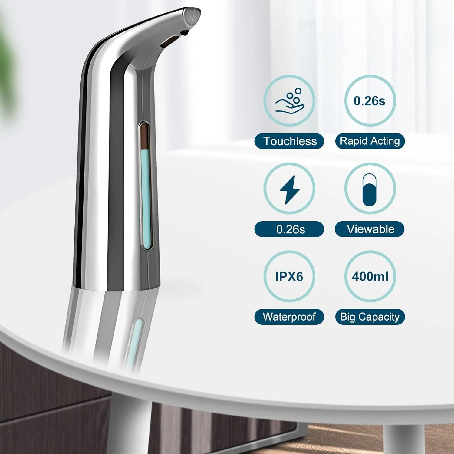 دستگاه صابون اتوماتیک TERRIFI، دستگاه صابون برقی بدون لمس رومیزی - 400 میلی لیتر - دستگاه صابون ضدعفونی کننده دست سنسور مادون قرمز برای حمام، آشپزخانه