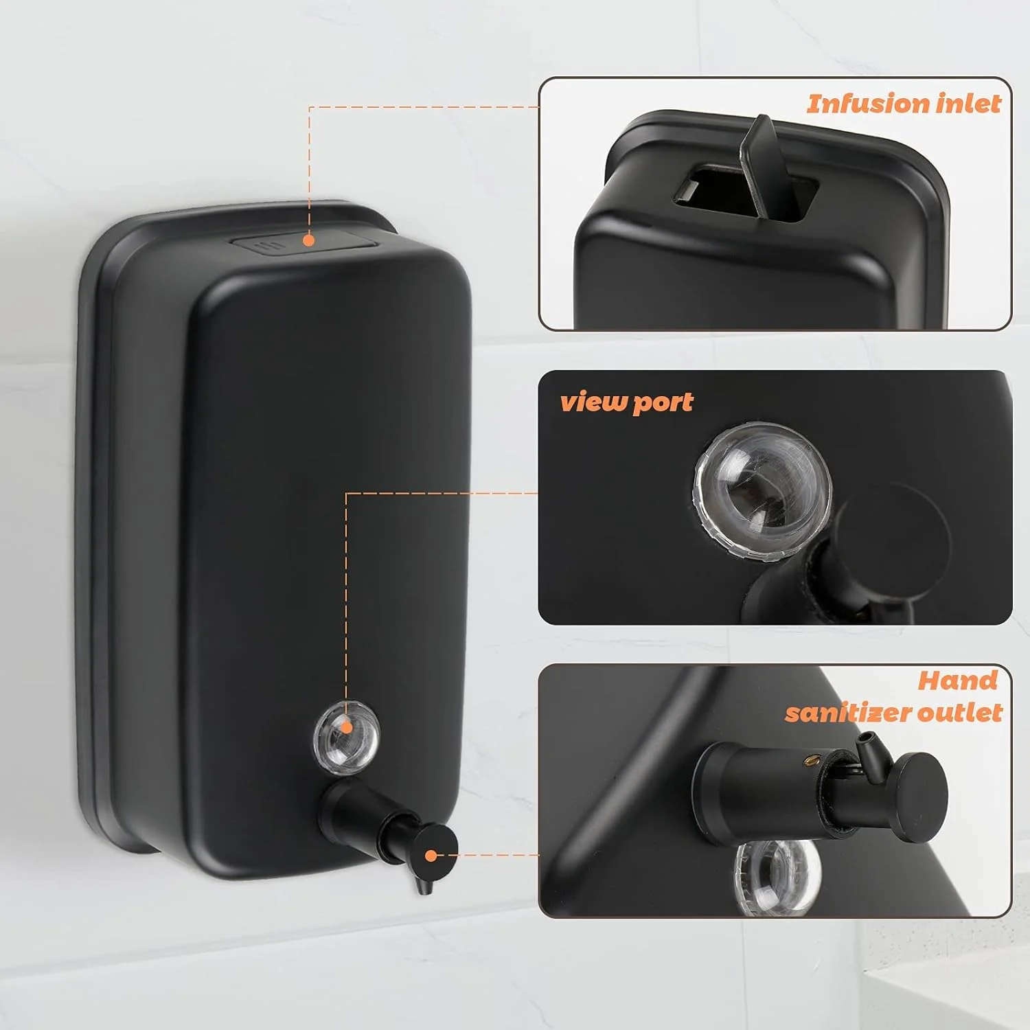 جامایع دیواری TERRIFI، ظرفیت 800 میلی‌لیتر، جنس فلز مشکی ضد زنگ و ضد آب، مناسب برای حمام، هتل و رستوران