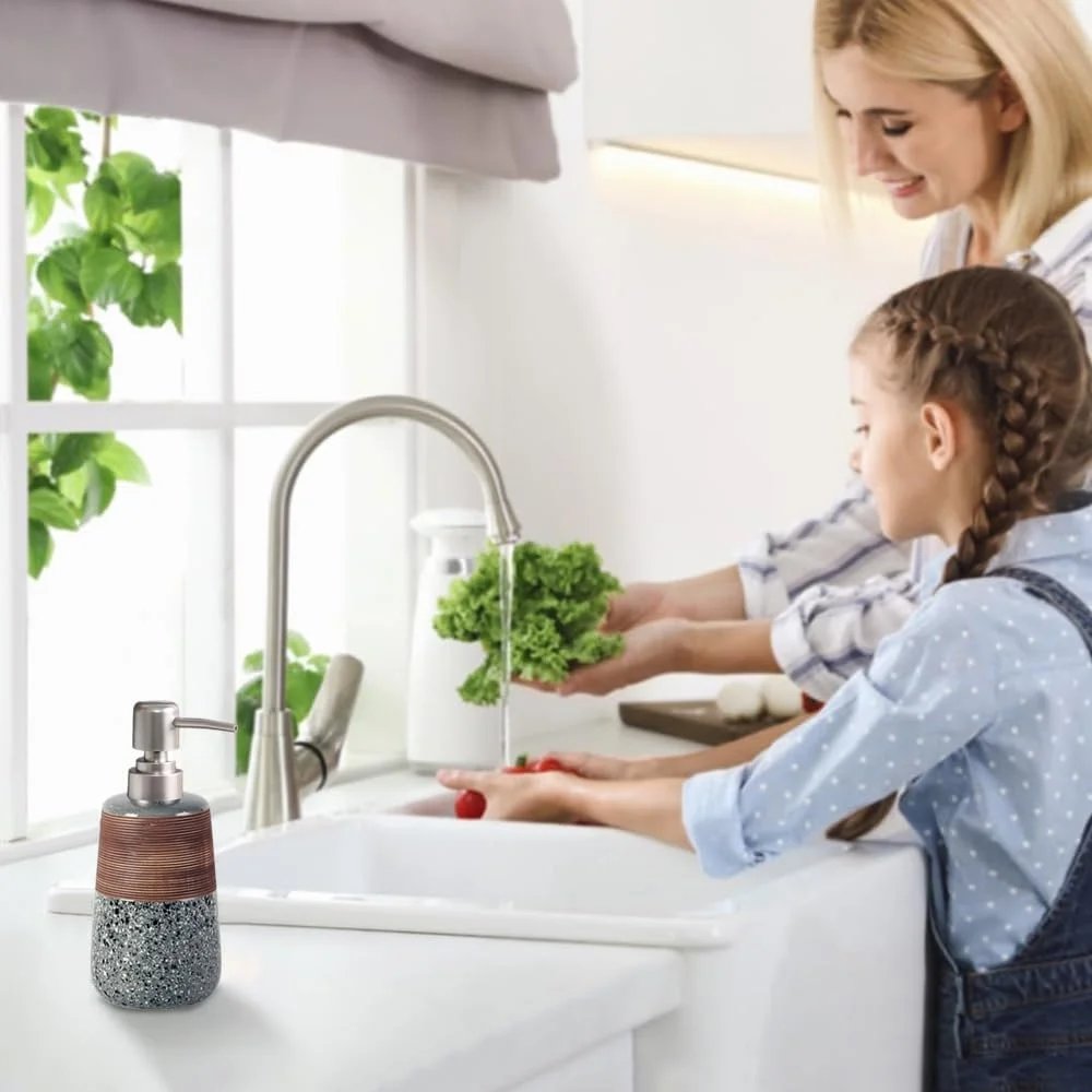 جامایع دستشویی TERRIFI، جا مایع ظرفشویی سرامیکی 420 میلی لیتری با پمپ نقره ای، جا مایع و لوسیون قابل شارژ، دکوراسیون مدرن حمام منزل، مناسب برای آشپزخانه، سفید