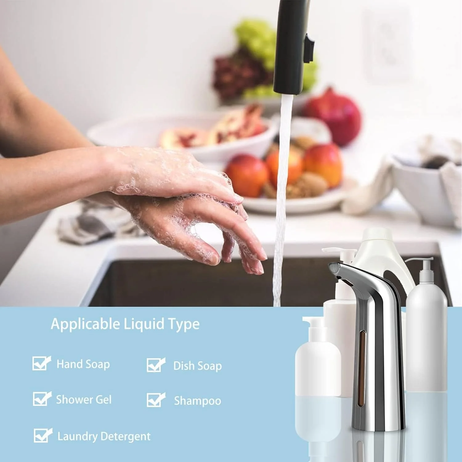 دستگاه صابون اتوماتیک TERRIFI، دستگاه صابون برقی بدون لمس رومیزی - 400 میلی لیتر - دستگاه صابون ضدعفونی کننده دست سنسور مادون قرمز برای حمام، آشپزخانه