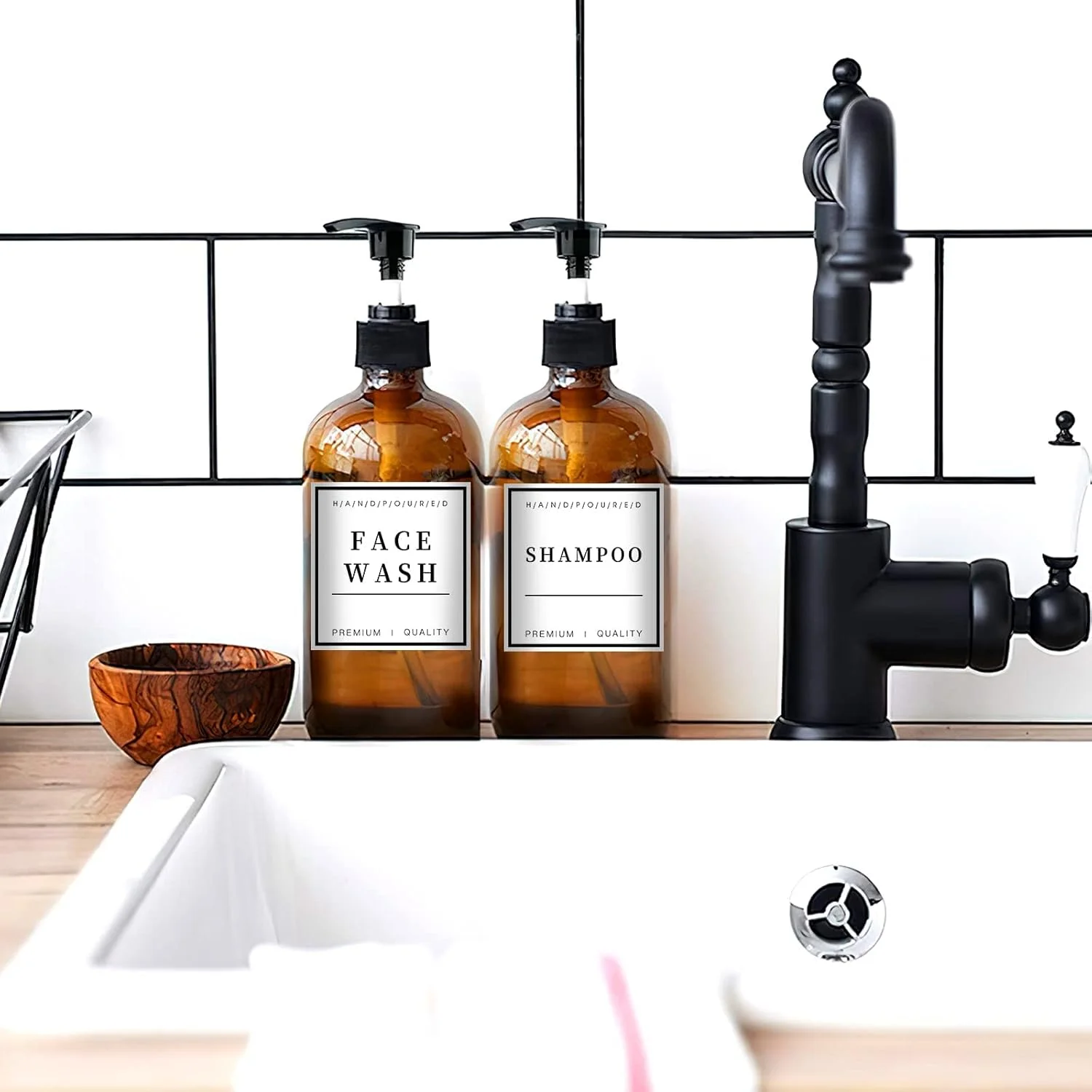 برچسب های ضد آب بطری، برچسب های ضد آب صابون دست، برچسب های بادوام شامپو و نرم کننده، برچسب های ضد آب صابون و شامپو برای بطری های شیشه ای یا پلاستیکی (سفید * 24 عدد)