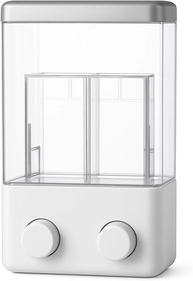 جامایع دیواری با ظرفیت بزرگ 1800 میلی‌لیتر – طراحی 3 محفظه‌ای قابل پر کردن، ضد نشت و بدون BPA، بدنه پلاستیکی شفاف برای نرم‌کننده، مایع دستشویی، شامپو در آشپزخانه یا حمام