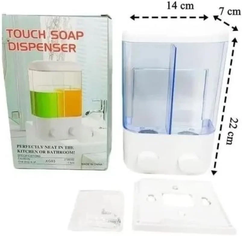 جامایع دیواری با ظرفیت بزرگ 1800 میلی‌لیتر – طراحی 3 محفظه‌ای قابل پر کردن، ضد نشت و بدون BPA، بدنه پلاستیکی شفاف برای نرم‌کننده، مایع دستشویی، شامپو در آشپزخانه یا حمام