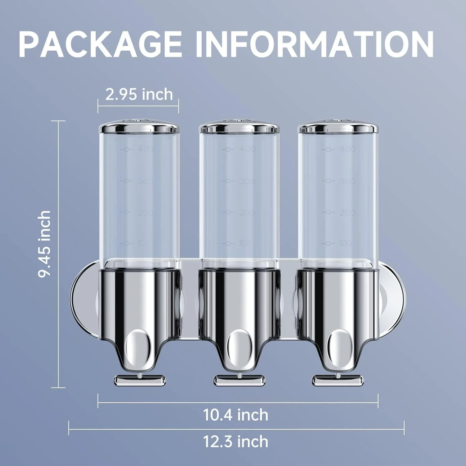 جا مایع ظرفشویی دیواری THE WHITE SHOP، سه محفظه 1500 میلی لیتری، با پنجره شفاف، نصب بدون نیاز به سوراخکاری، مناسب حمام، آشپزخانه و هتل