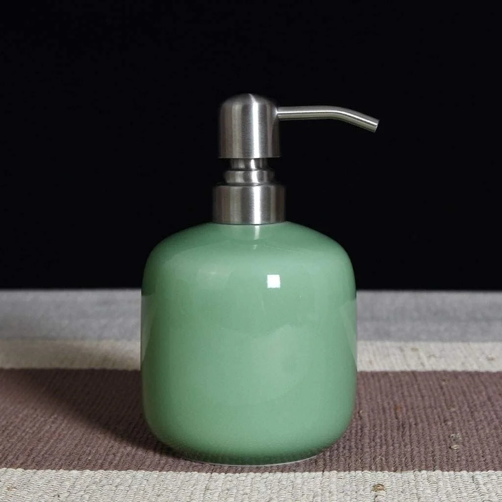 دیسپنسر صابون بطری لوسیون Wnota، دیسپنسر مایع، دیسپنسر صابون حمام رترو، دیسپنسر مایع سرامیکی گرد قابل شارژ برای آشپزخانه، حمام، سینک، دیسپنسر صابون مایع فوم، دیسپنسر لوسیون