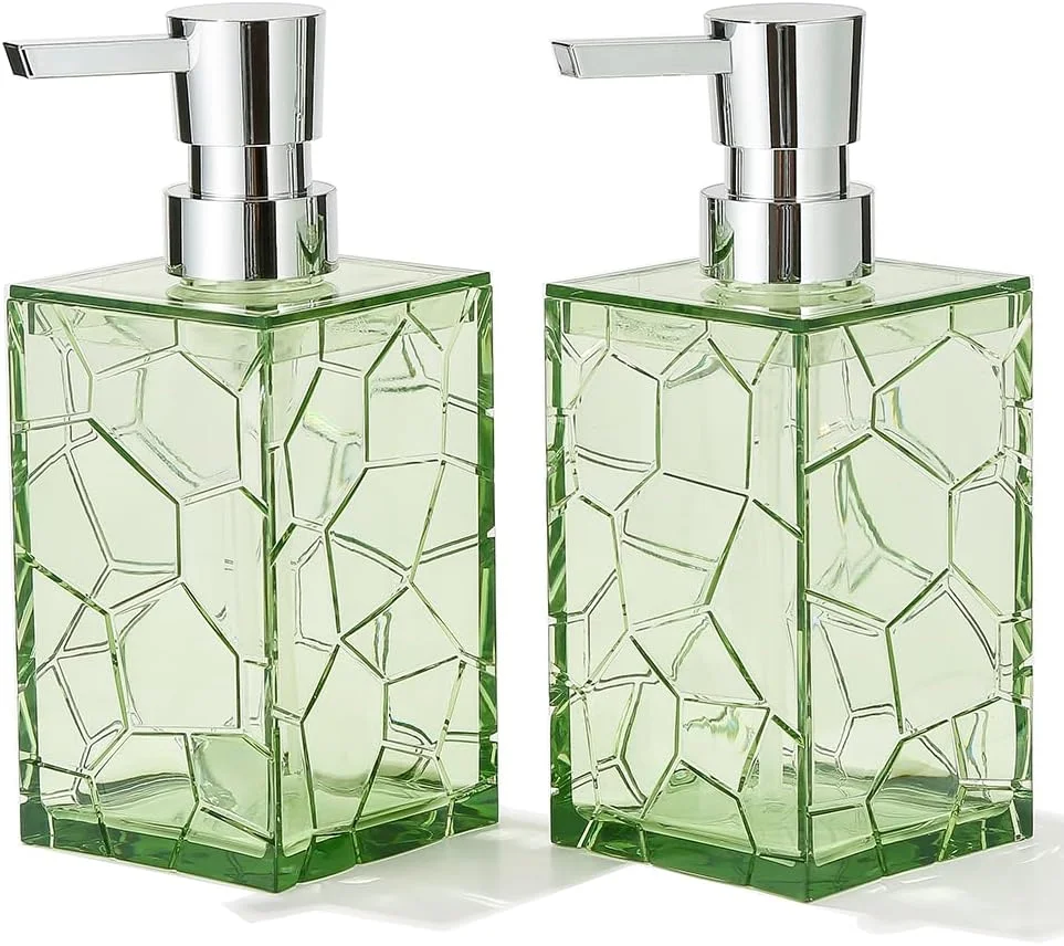پک 2 عددی جا مایع دستشویی شفاف سبز Saga YAUKPH، جا صابونی ضد زنگ پلاستیکی اکریلیک با پمپ برای حمام و آشپزخانه