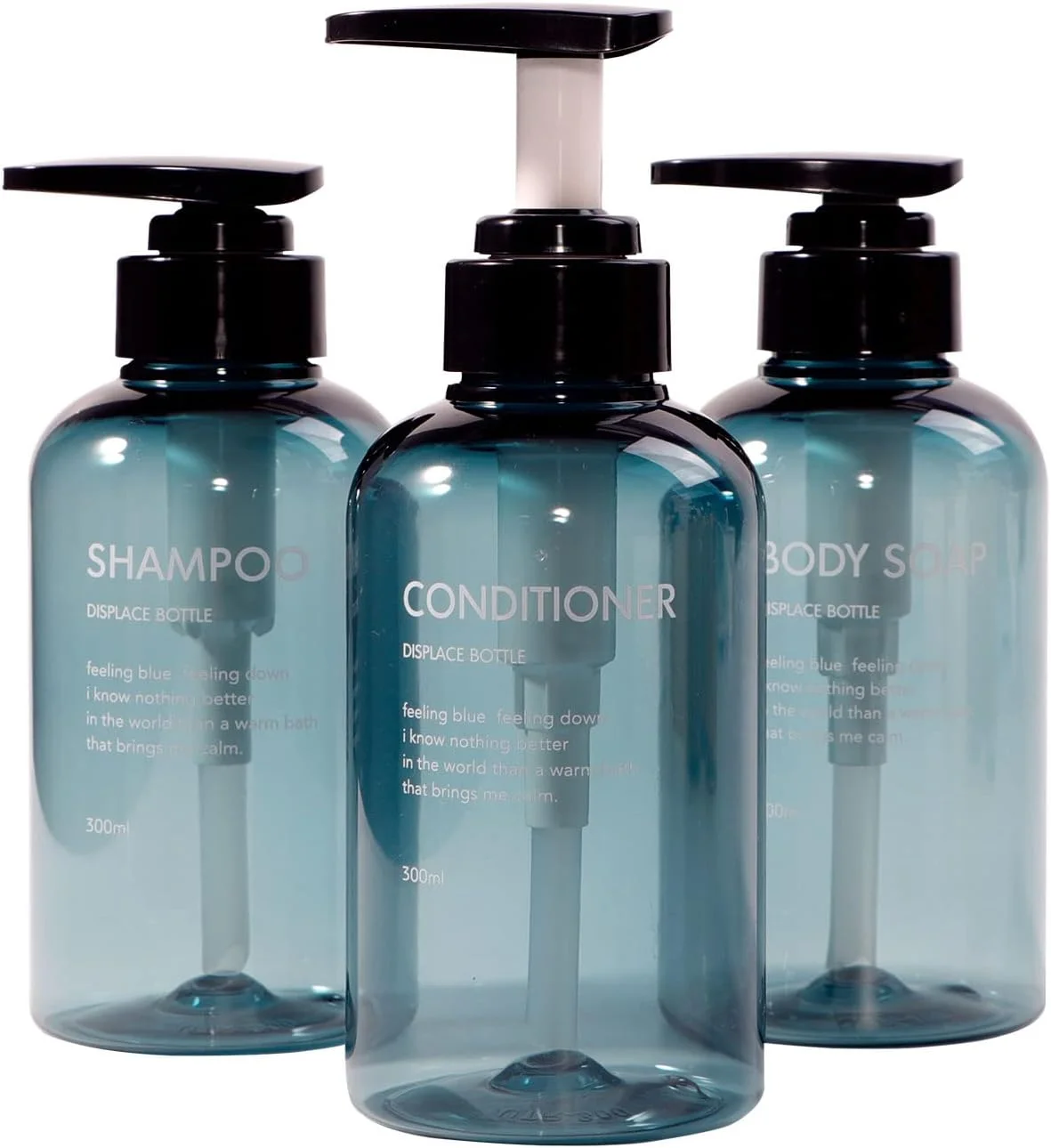 بطری پمپ شامپو Yeeco، 300 میلی لیتر آبی شفاف، 3 بسته بطری شامپو قابل شارژ مجدد و پخش کننده نرم کننده مو برای حمام، آشپزخانه، هتل