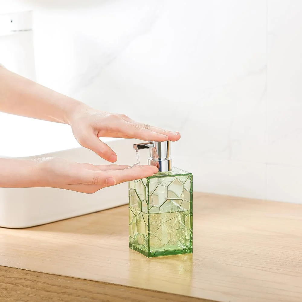 پک 2 عددی جا مایع دستشویی شفاف سبز Saga YAUKPH، جا صابونی ضد زنگ پلاستیکی اکریلیک با پمپ برای حمام و آشپزخانه
