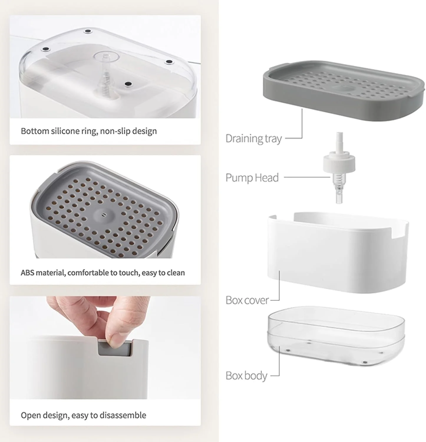 جا مایع ظرفشویی و جا اسکاچی 2 در 1 YelaJoy - جا اسکاچی رومیزی برای آشپزخانه و حمام - شامل 1 اسکاچ، پمپ مایع دستشویی (سفید)