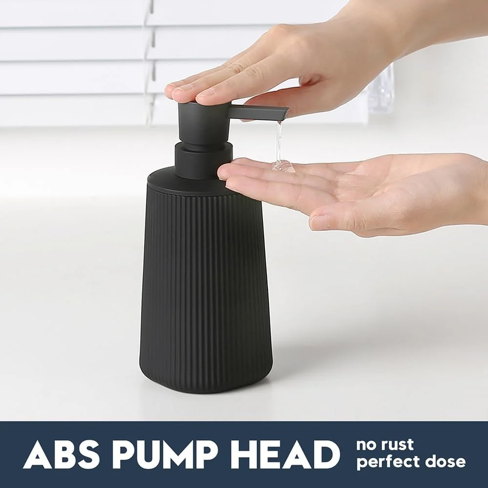مایع ریز کوچک YAUKPH برای حمام و آشپزخانه، مایع ریز صابون دست و مایع ظرفشویی پلاستیکی طرح راه راه مدرن به سبک خانه روستایی با پمپ مشکی مات