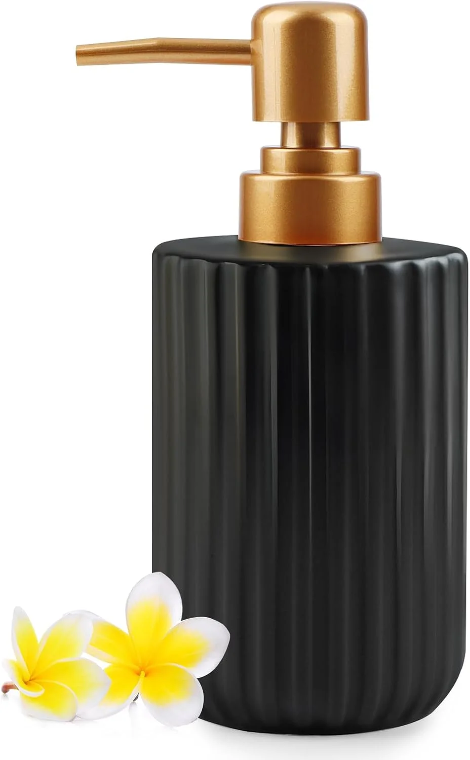 دیسپنسر صابون سرامیکی 300 میلی لیتری YTDTKJ، دیسپنسر دوش حمام، دیسپنسر لوسیون حمام، دیسپنسر صابون آشپزخانه، دیسپنسر شامپو و نرم کننده برای آشپزخانه هتل، کانتر حمام پوست، مشکی