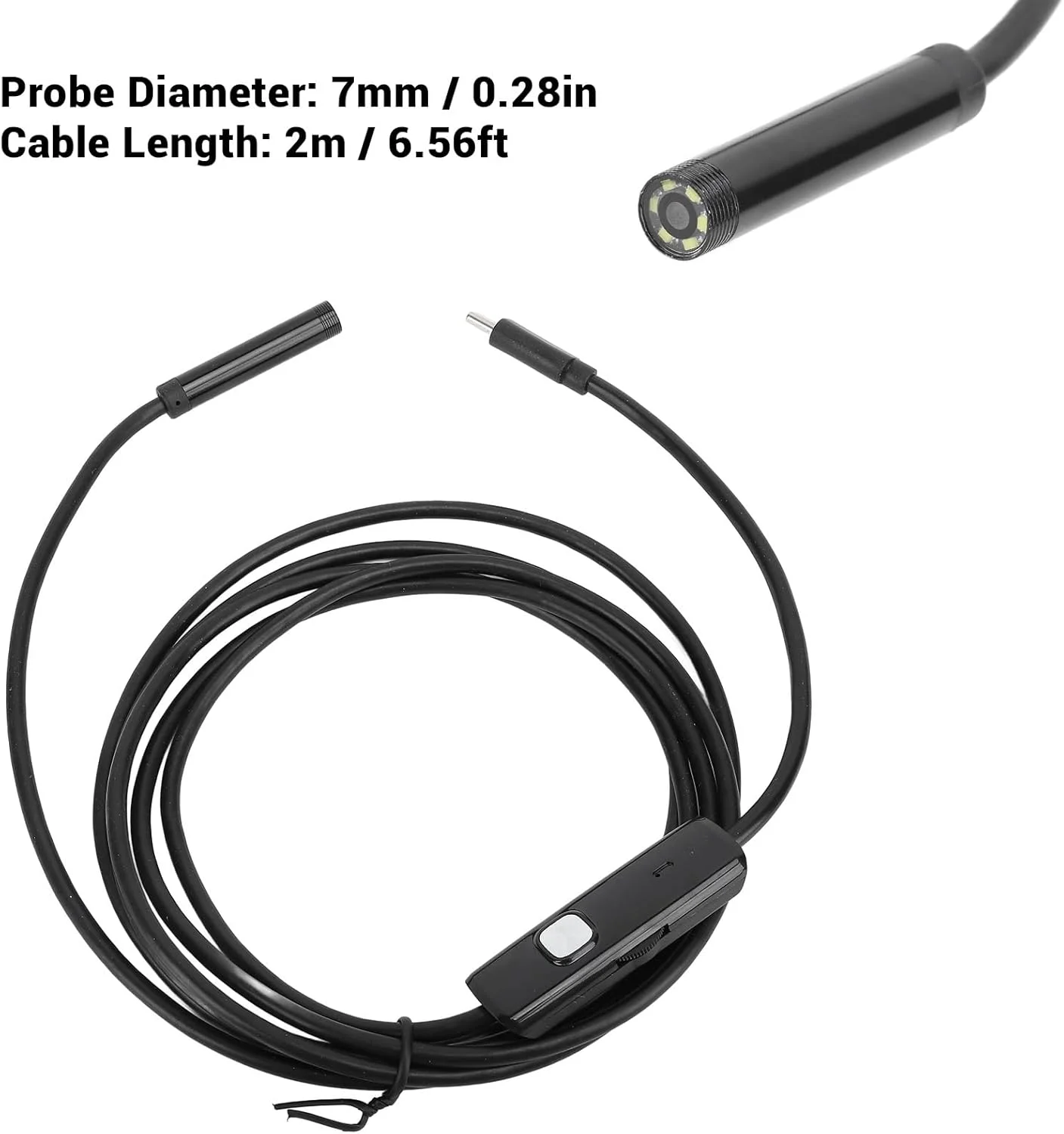 دوربین آندوسکوپی USB C Bewinner، بوراسکوپ HD 2 مگاپیکسلی، دوربین مار دیجیتال دوربین بازرسی دستی برای ساختار داخلی مکانیکی، قطر 7 میلی متر، طول 2 متر