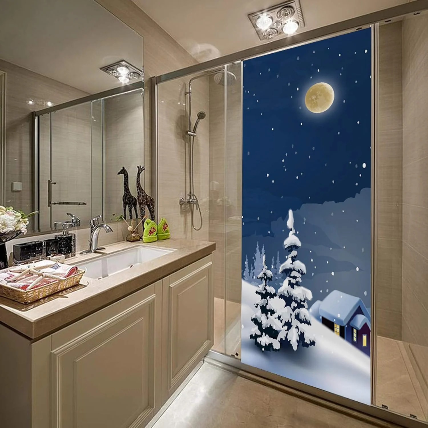 2 عدد/ست برچسب درب یخچال زمستانی کریسمس، ضد آب، برچسب دیواری