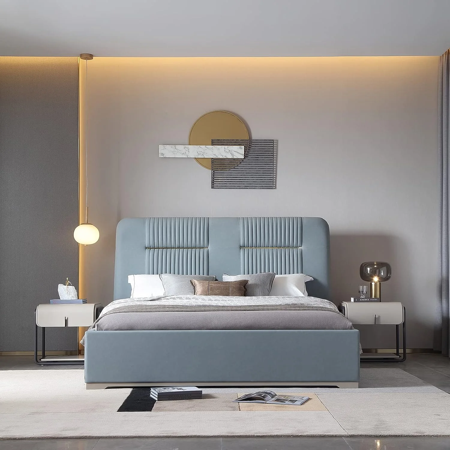 تخت خواب دو نفره NB Clover Plus مدرن، ساده، لوکس، به همراه میز کنار تختی 3 تکه