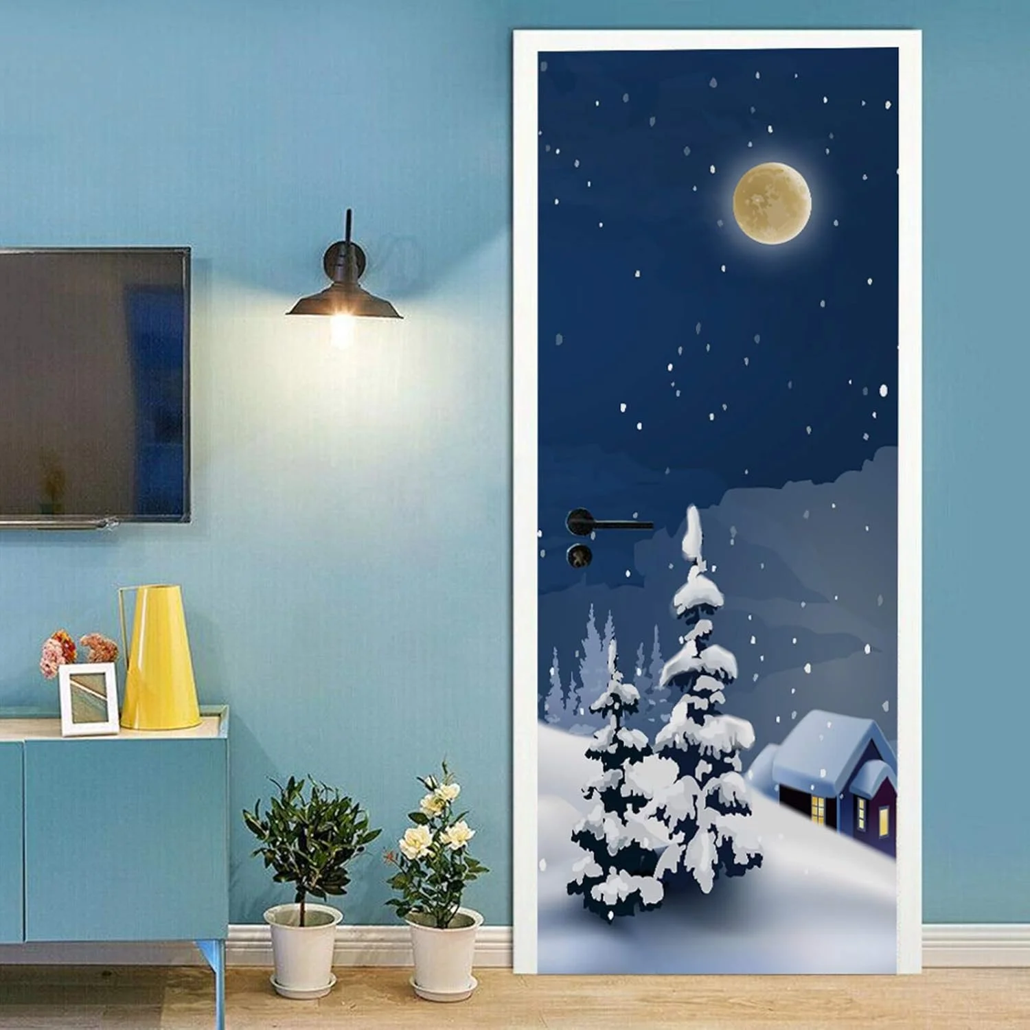 2 عدد/ست برچسب درب یخچال زمستانی کریسمس، ضد آب، برچسب دیواری