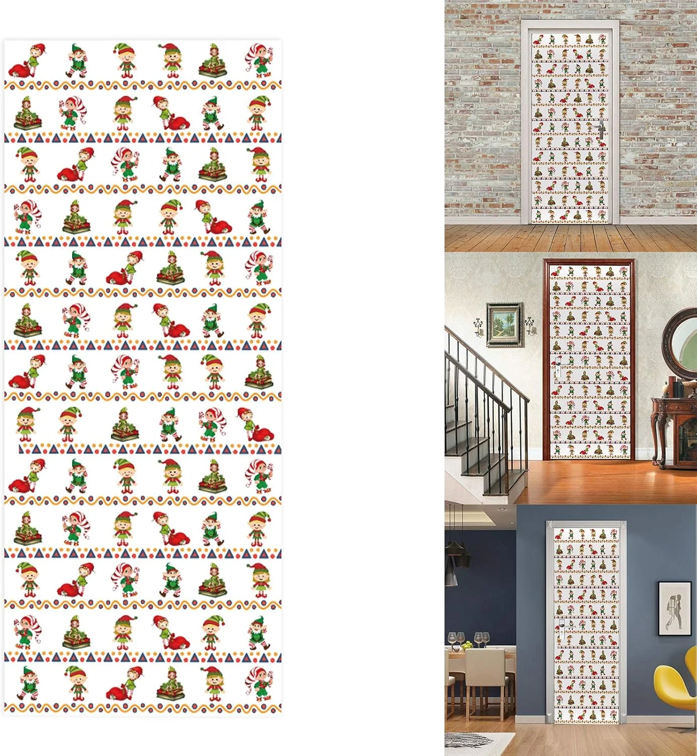 2 عدد/ست برچسب درب یخچال کودکانه کریسمس، دکور دیوارنگاره