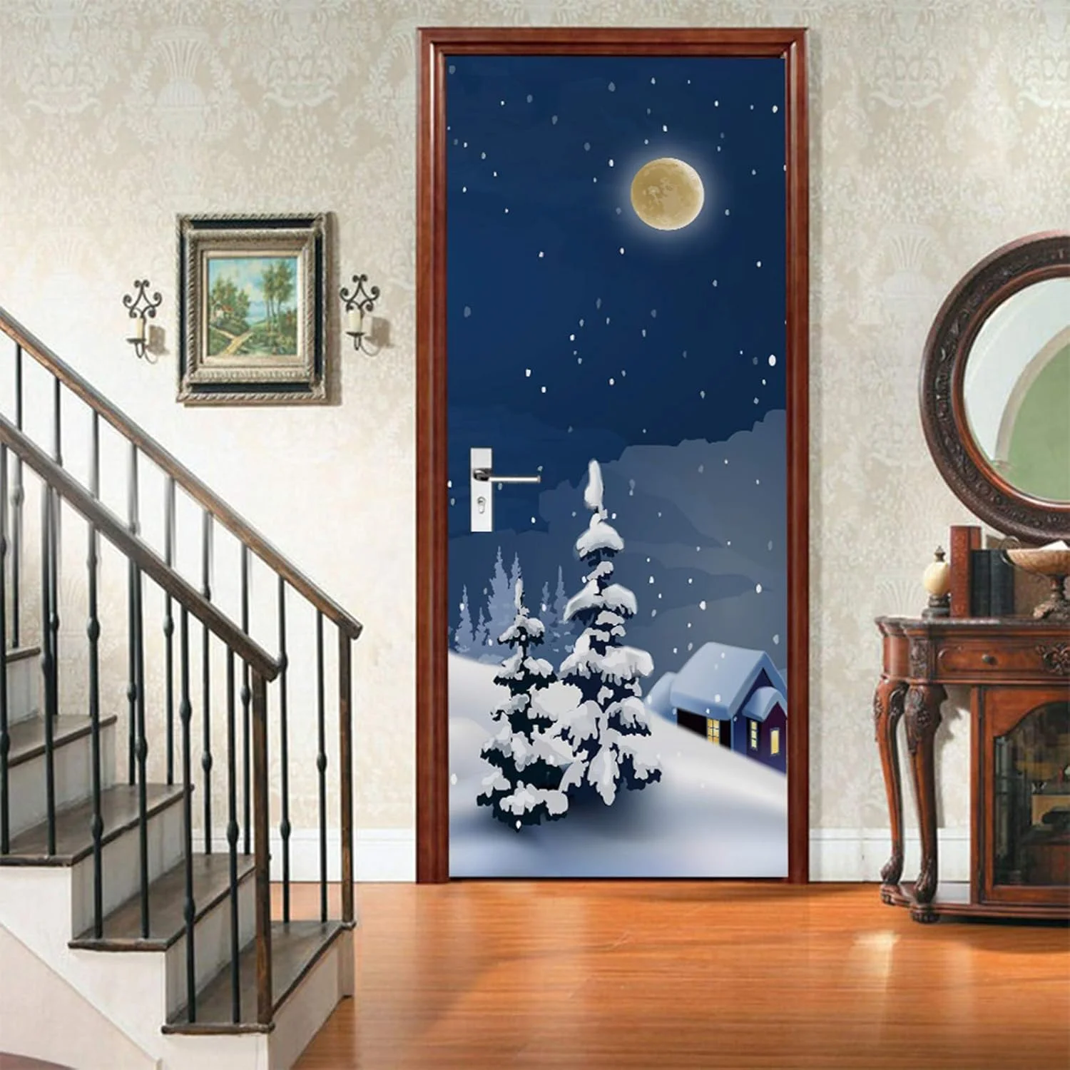 2 عدد/ست برچسب درب یخچال زمستانی کریسمس، ضد آب، برچسب دیواری