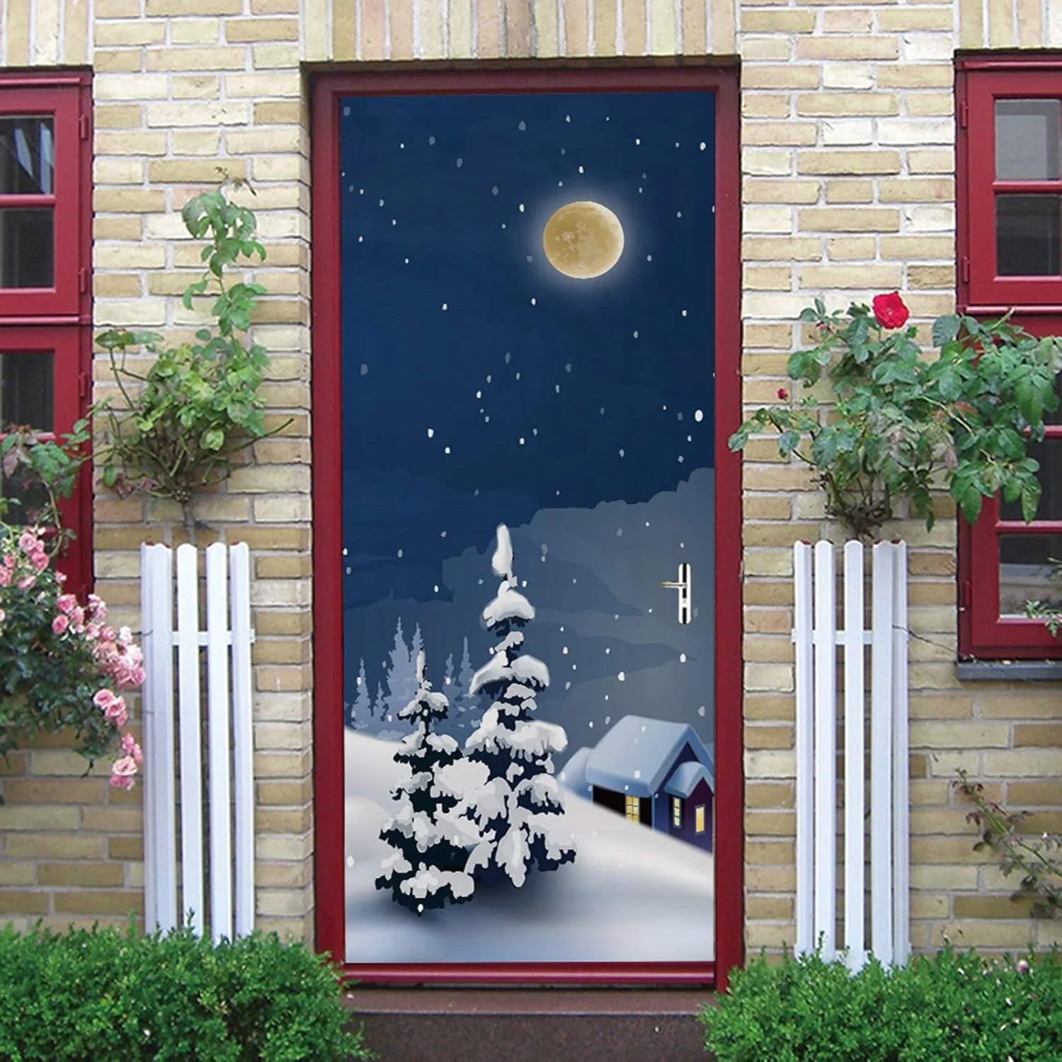 2 عدد/ست برچسب درب یخچال زمستانی کریسمس، ضد آب، برچسب دیواری