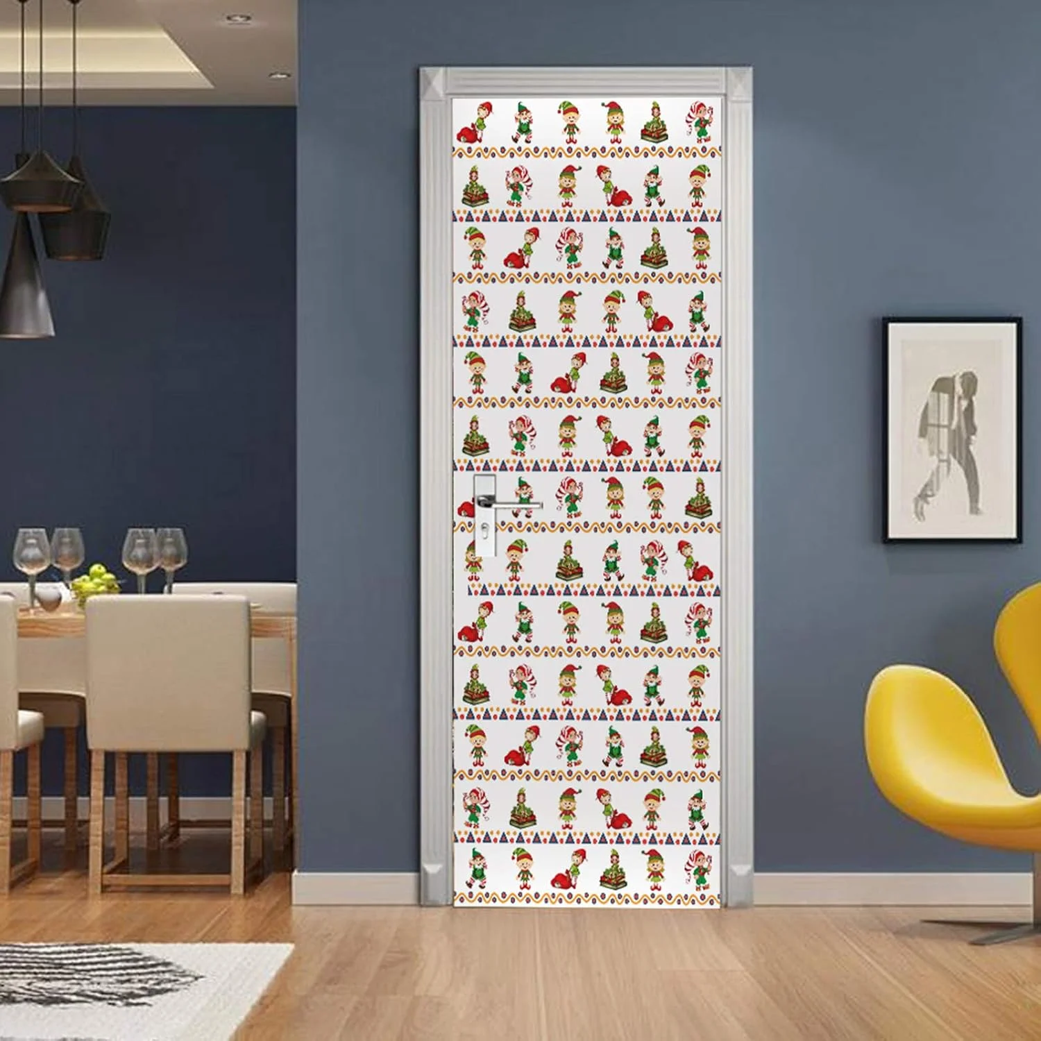 2 عدد/ست برچسب درب یخچال کودکانه کریسمس، دکور دیوارنگاره