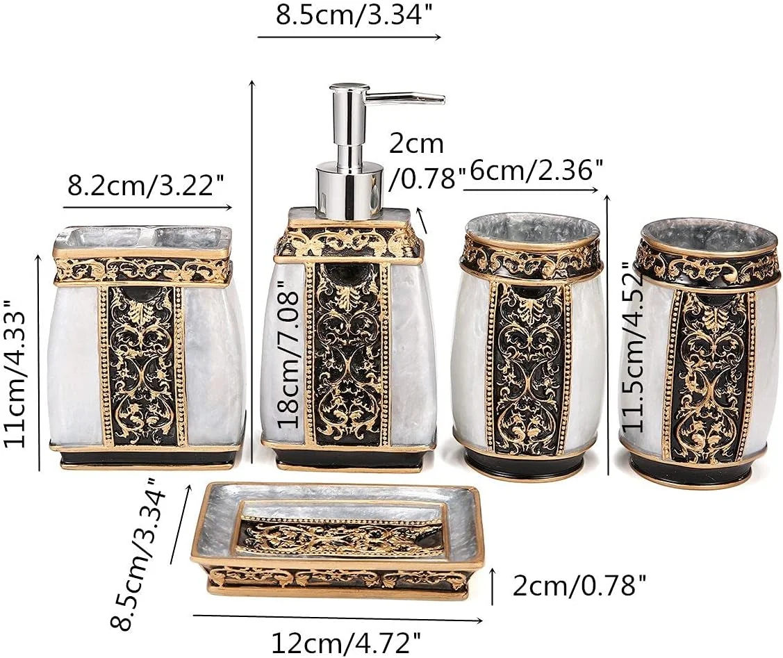 ست 5 تکه جا صابونی zxb-shop، جا صابونی رزینی آشپزخانه، مناسب برای خانه، هتل، حمام، لوازم جانبی حمام هتل، بطری صابون (رنگ : A)