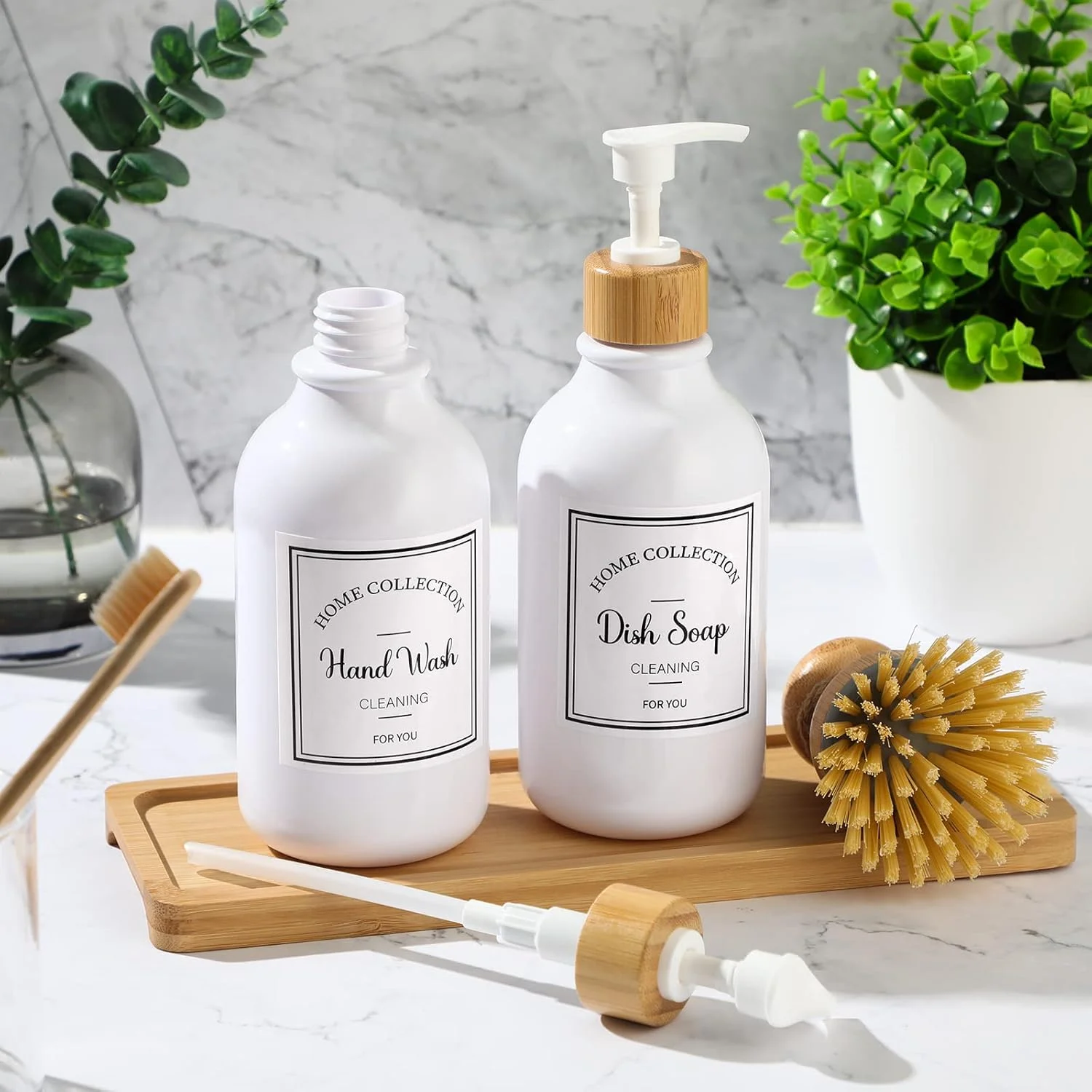 ست 4 تکه جا مایع ظرفشویی آشپزخانه Zopeal، ظرف 16 اونسی با پمپ بامبو، سینی و برس، برچسب های ضد آب حمام برای لوسیون دست (سفید مات) (TV-Zopeal-1884913) ست 4 تکه جا مایع ظرفشویی آشپزخانه Zopeal، ظرف 16 اونسی با پمپ بامبو، سینی و برس، برچسب های ضد آب حمام برای لوسیون دست (سفید مات) (TV-Zopeal-1884913)