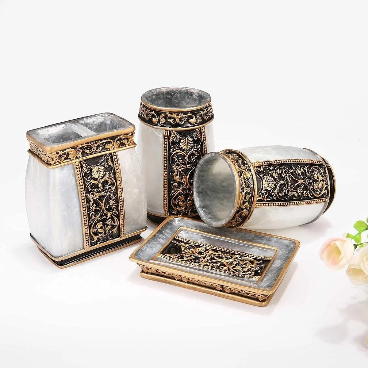 ست 5 تکه جا صابونی zxb-shop، جا صابونی رزینی آشپزخانه، مناسب برای خانه، هتل، حمام، لوازم جانبی حمام هتل، بطری صابون (رنگ : A)