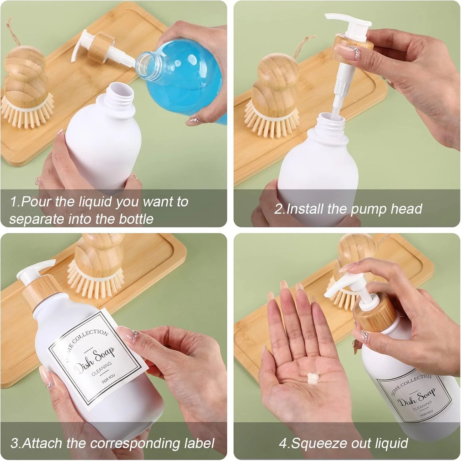 ست 4 تکه جا مایع ظرفشویی آشپزخانه Zopeal، ظرف 16 اونسی با پمپ بامبو، سینی و برس، برچسب های ضد آب حمام برای لوسیون دست (سفید مات) (TV-Zopeal-1884913) ست 4 تکه جا مایع ظرفشویی آشپزخانه Zopeal، ظرف 16 اونسی با پمپ بامبو، سینی و برس، برچسب های ضد آب حمام برای لوسیون دست (سفید مات) (TV-Zopeal-1884913)