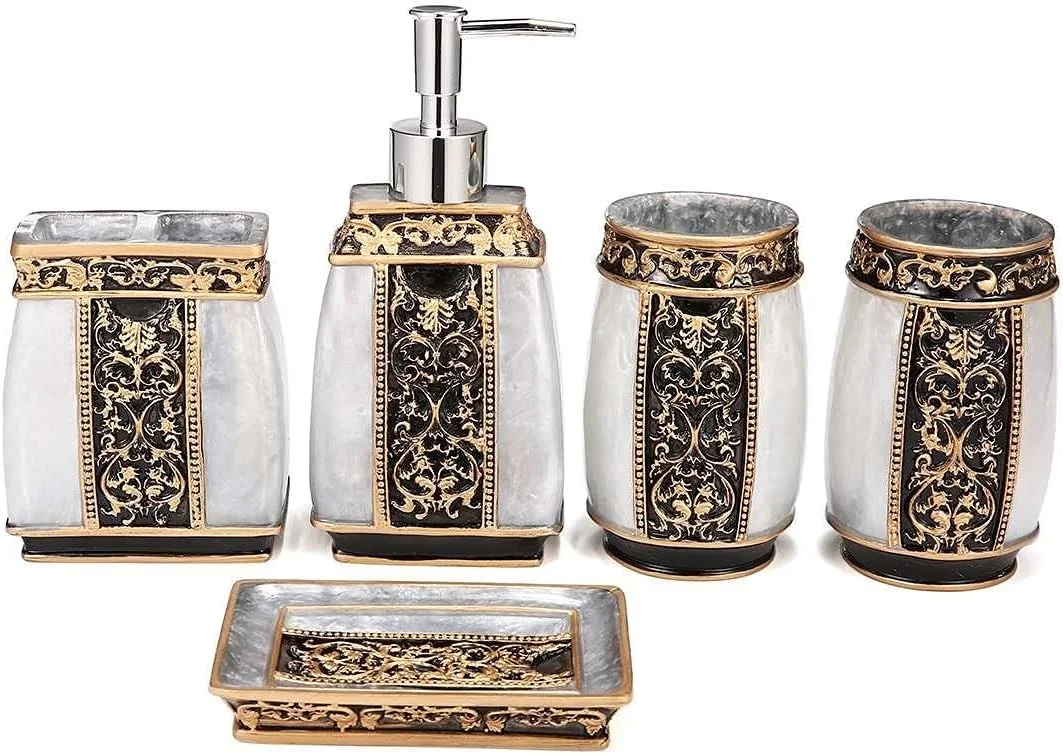 ست 5 تکه جا صابونی zxb-shop، جا صابونی رزینی آشپزخانه، مناسب برای خانه، هتل، حمام، لوازم جانبی حمام هتل، بطری صابون (رنگ : A)