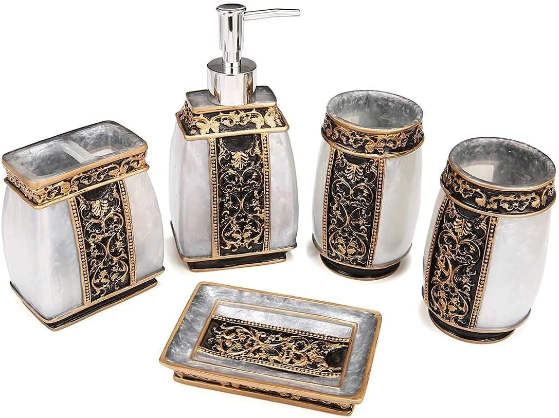 ست 5 تکه جا صابونی zxb-shop، جا صابونی رزینی آشپزخانه، مناسب برای خانه، هتل، حمام، لوازم جانبی حمام هتل، بطری صابون (رنگ : A)