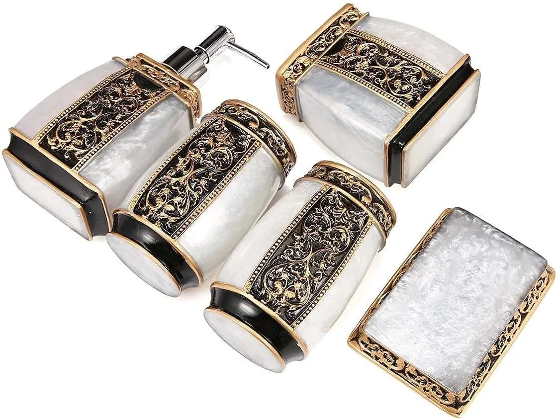 ست 5 تکه جا صابونی zxb-shop، جا صابونی رزینی آشپزخانه، مناسب برای خانه، هتل، حمام، لوازم جانبی حمام هتل، بطری صابون (رنگ : A)