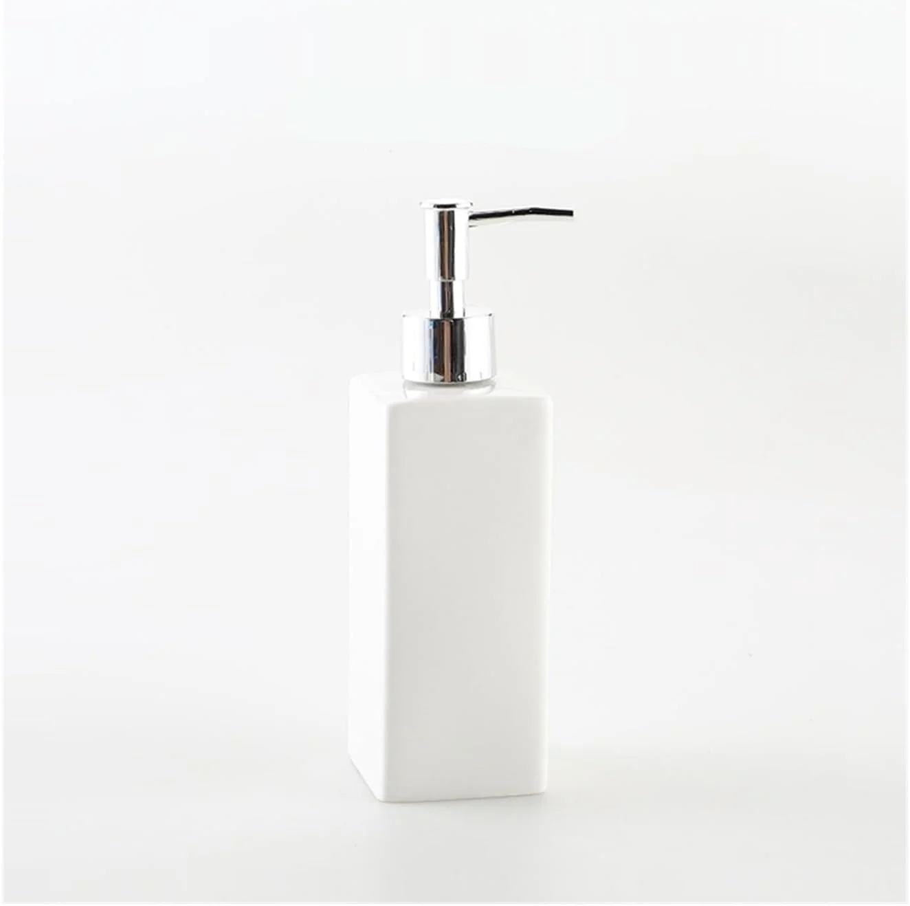ZIGUIhsou-11 جا مایع صابون، جا مایع صابون مستطیلی سفید، جا مایع صابون سرامیکی با پمپ نقره ای، جا مایع ظرفشویی 450 میلی لیتری برای حمام، آشپزخانه، جا لوسیون