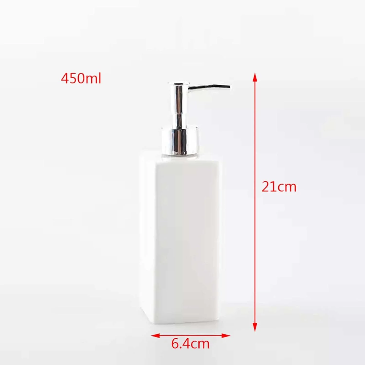 ZIGUIhsou-11 جا مایع صابون، جا مایع صابون مستطیلی سفید، جا مایع صابون سرامیکی با پمپ نقره ای، جا مایع ظرفشویی 450 میلی لیتری برای حمام، آشپزخانه، جا لوسیون
