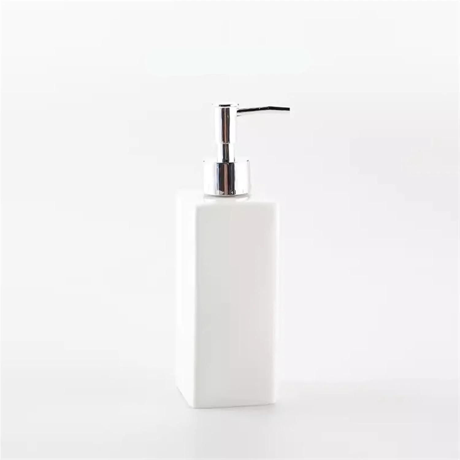 ZIGUIhsou-11 جا مایع صابون، جا مایع صابون مستطیلی سفید، جا مایع صابون سرامیکی با پمپ نقره ای، جا مایع ظرفشویی 450 میلی لیتری برای حمام، آشپزخانه، جا لوسیون