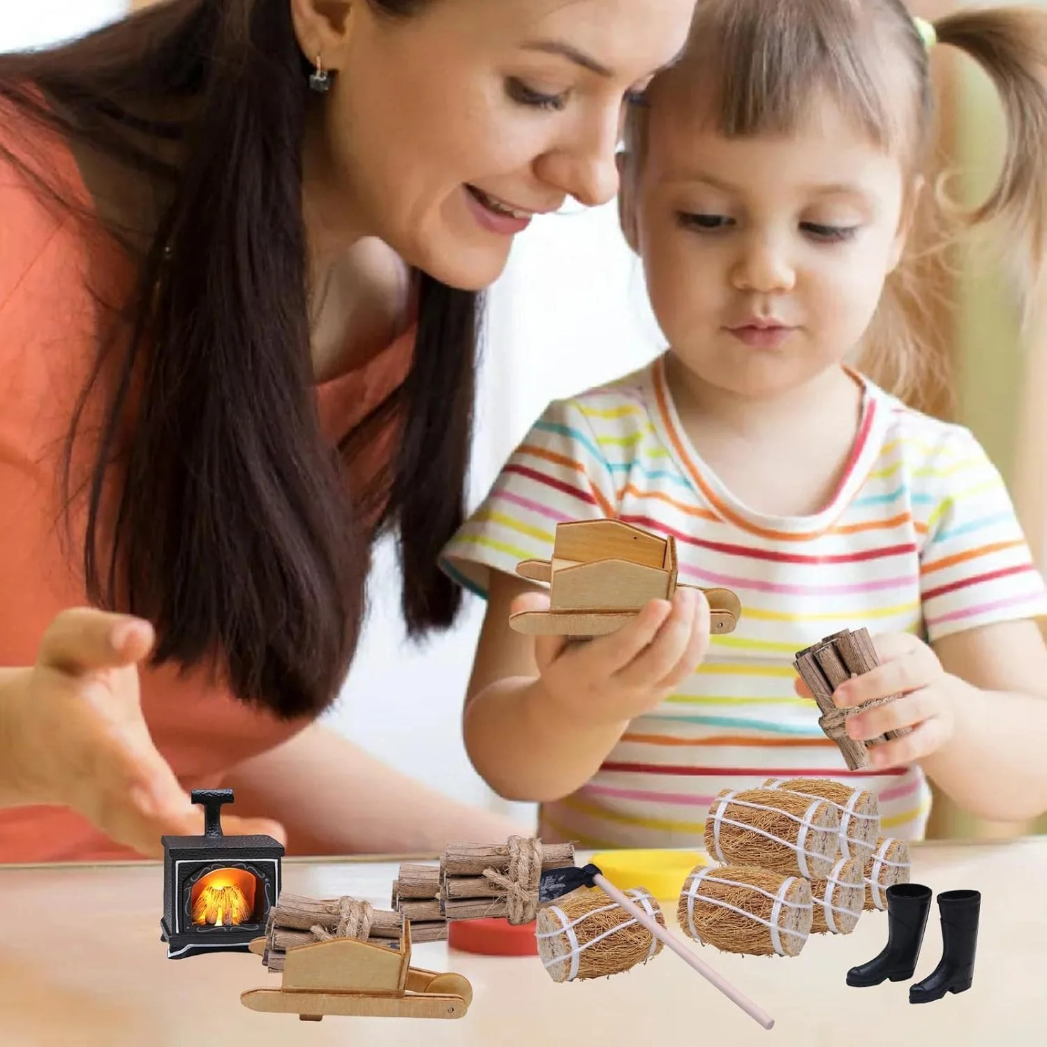 شومینه خانه عروسکی | کیت تزئینات کریسمس خانه عروسکی مینیاتوری با شومینه مینیاتوری قدیمی | لوازم جانبی مجموعه مدل صحنه مینی 1:12 برای مهمانی خانگی دیواری مینیاتوری