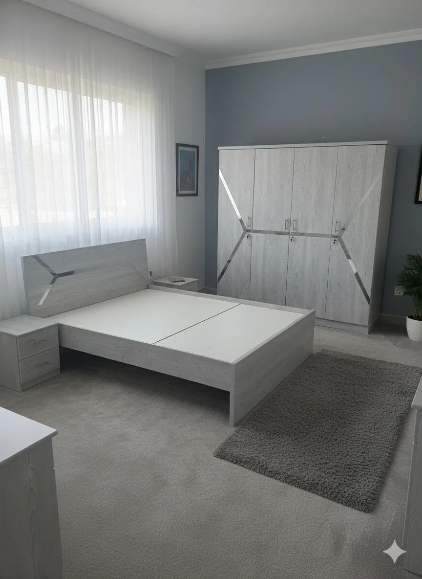 سرویس خواب مدرن 4 تکه، تخت خواب کینگ 180x200 سانتی متر، میز آرایش 120x180x40 سانتی متر، 2 میز کنار تختی 50x50 سانتی متر، کمد 4 درب 200x200x50 سانتی متر، چوب ام دی اف سرویس خواب مدرن 4 تکه، تخت خواب کینگ 180x200 سانتی متر، میز آرایش 120x180x40 سانتی متر، 2 میز کنار تختی 50x50 سانتی متر، کمد 4 درب 200x200x50 سانتی متر، چوب ام دی اف